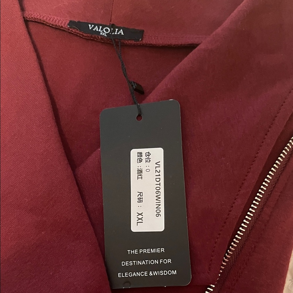 Valolia Maroon Burgundy Long Sleeve Top with Zipper Detail Off Centered - Picture 8 of 12